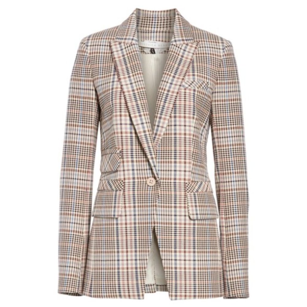 Veronica Beard Beige Plaid Tailored Blazer